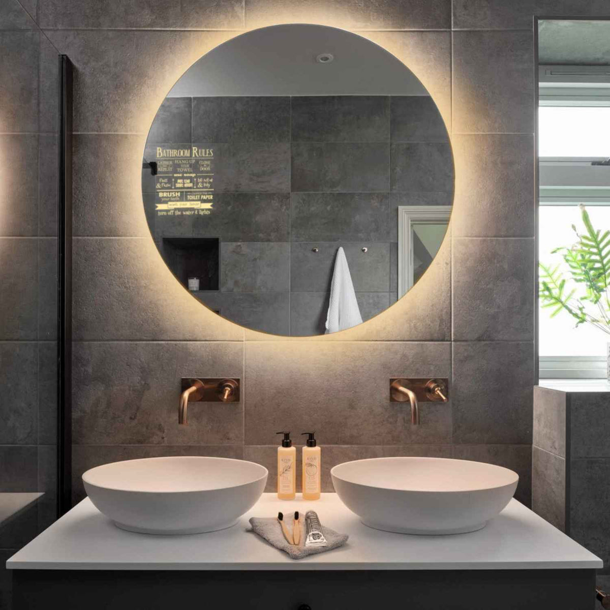 Round LED Mirror | Wall Switch Control | Warm White Light - Reyze Motivated Series Model 5