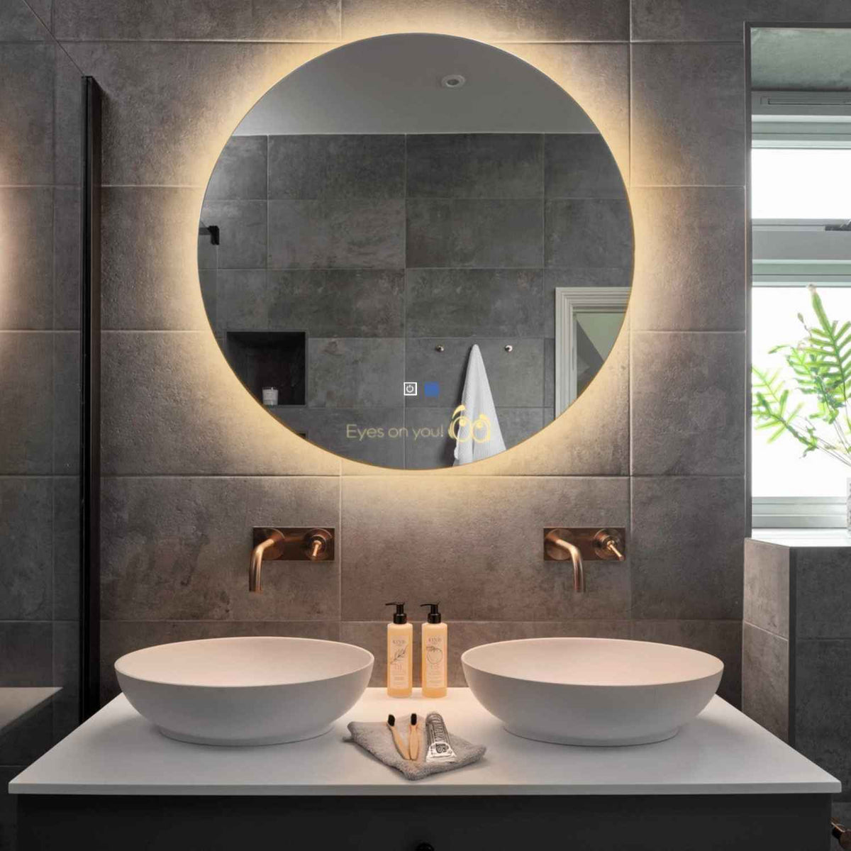 Round LED Mirror | Touch Buttons | Anti-Fog Function | Warm White Light - Reyze Motivated Series Model 8
