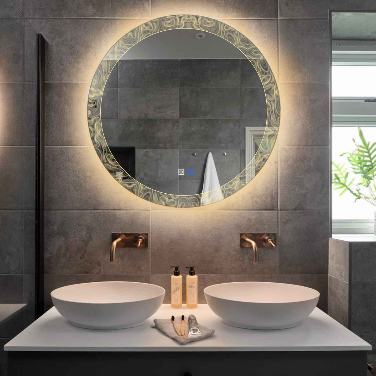 Round LED Mirror | Touch Buttons | Anti-Fog Function | Warm White Light - Reyze Official Series Model 8