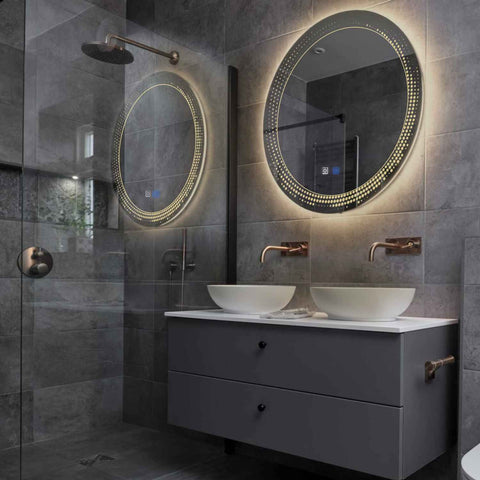 Round LED Mirror | Touch Buttons | Anti-Fog Function | Warm White Light - Reyze Simetria Series Model 8