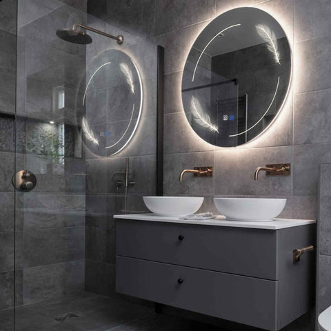 Round LED Mirror | Touch Buttons | Anti-Fog Function | Neutral White Light - Reyze Good Vibes Series Model 2