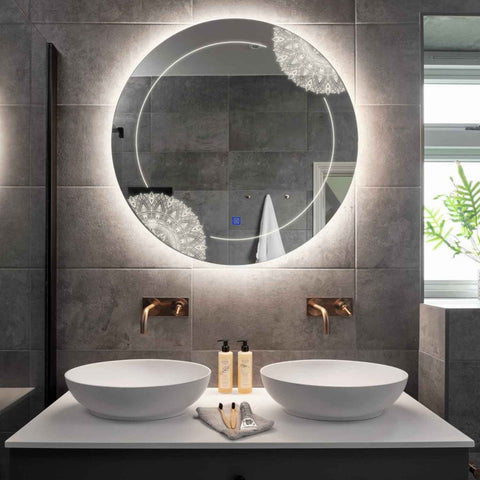 Round LED Mirror | Touch Button | Neutral White Light - Reyze Good Vibes Series Model 7