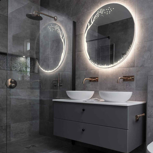 Round LED Mirror | Wall Switch Control | Neutral White Light - Reyze Good Vibes Series Model 8
