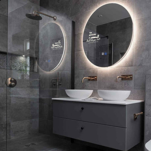 Round LED Mirror | Touch Buttons | Anti-Fog Function | Neutral White Light - Reyze Motivated Series Model 3
