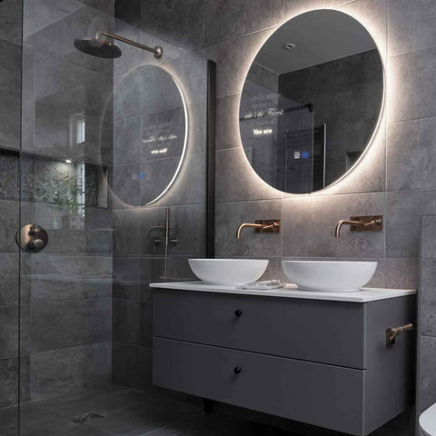 Round LED Mirror | Touch Buttons | Anti-Fog Function | Neutral White Light - Reyze Motivated Series Model 4