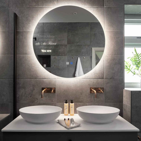 Round LED Mirror | Touch Buttons | Anti-Fog Function | Neutral White Light - Reyze Motivated Series Model 4