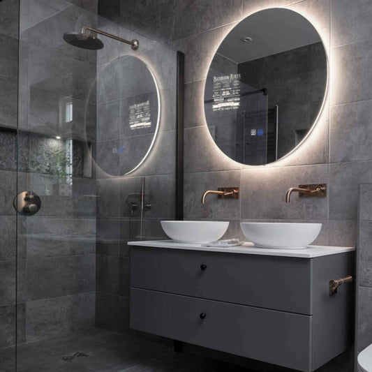 Round LED Mirror | Touch Buttons | Anti-Fog Function | Neutral White Light - Reyze Motivated Series Model 5