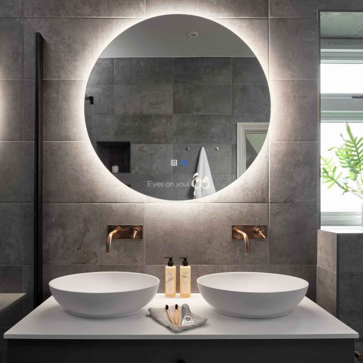 Round LED Mirror | Touch Buttons | Anti-Fog Function | Neutral White Light - Reyze Motivated Series Model 8
