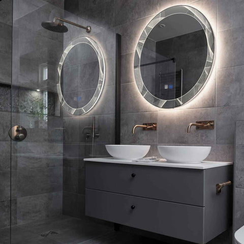Round LED Mirror | Touch Buttons | Anti-Fog Function | Neutral White Light - Reyze Simetria Series Model 2