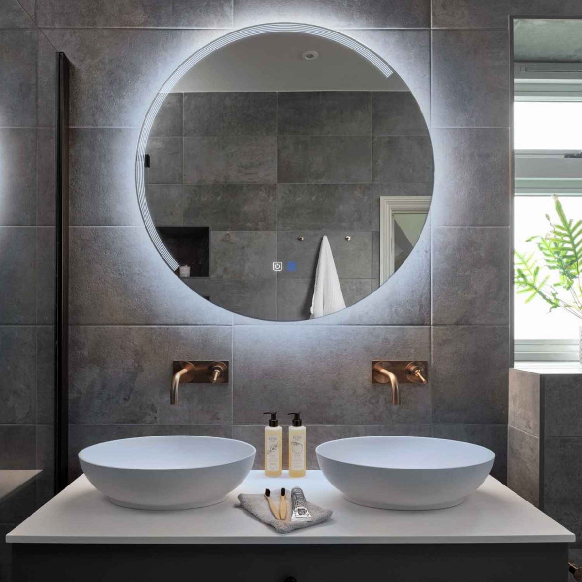 Round LED Mirror | Touch Buttons | Anti-Fog Function | Cool White Light - Reyze Edge Series Model 5