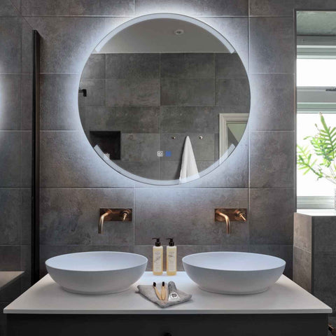 Round LED Mirror | Touch Buttons | Anti-Fog Function | Cool White Light - Reyze Edge Series Model 8