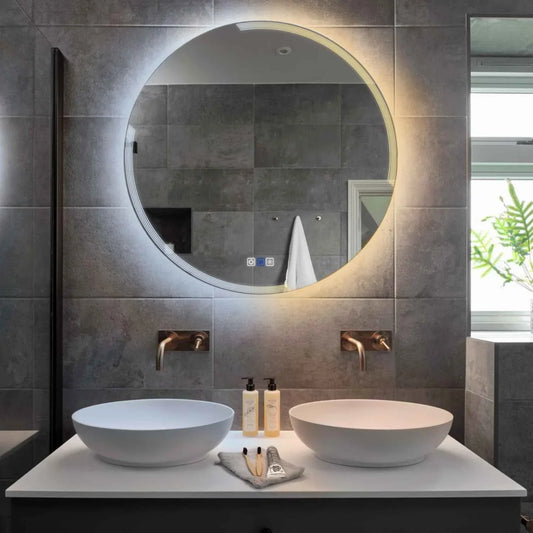 Round LED Mirror | Touch Buttons | Anti-Fog Function | Adjustable Color Temperature - Reyze Edge Series Model 2