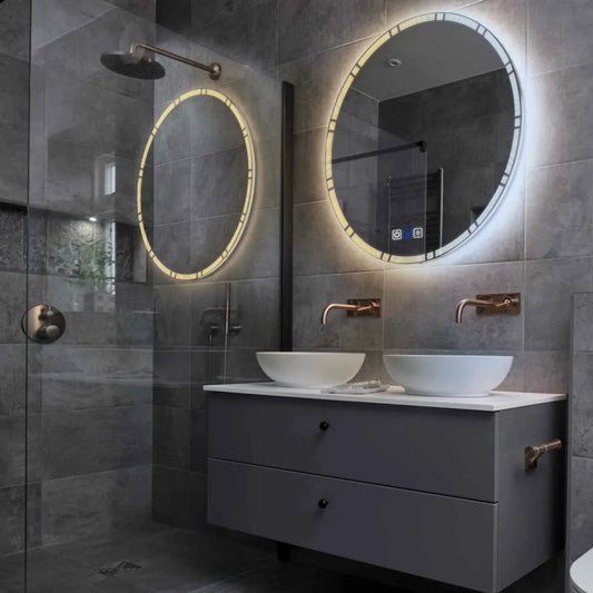 Round LED Mirror | Touch Buttons | Anti-Fog Function | Adjustable Color Temperature - Reyze Edge Series Model 3