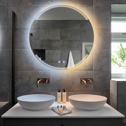 Round LED Mirror | Touch Buttons | Anti-Fog Function | Adjustable Color Temperature - Reyze Edge Series Model 8