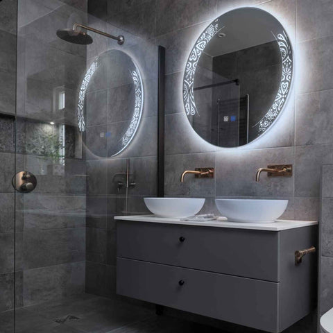 Round LED Mirror | Touch Buttons | Anti-Fog Function | Cool White Light - Reyze Good Vibes Series Model 4