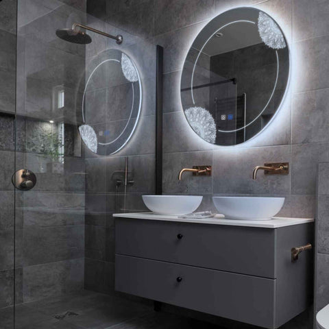 Round LED Mirror | Touch Buttons | Anti-Fog Function | Cool White Light - Reyze Good Vibes Series Model 7