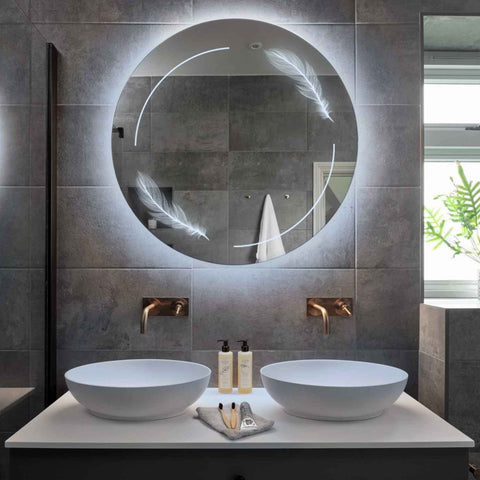 Round LED Mirror | Wall Switch Control | Cool White Light - Reyze Good Vibes Series Model 1