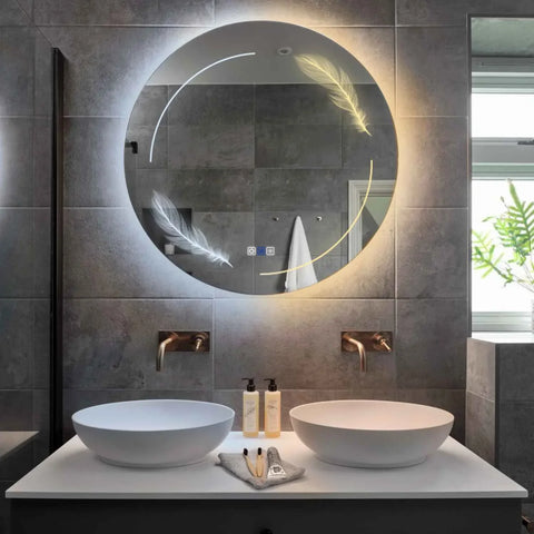 Round LED Mirror | Touch Buttons | Anti-Fog Function | Adjustable Color Temperature - Reyze Good Vibes Series Model 2