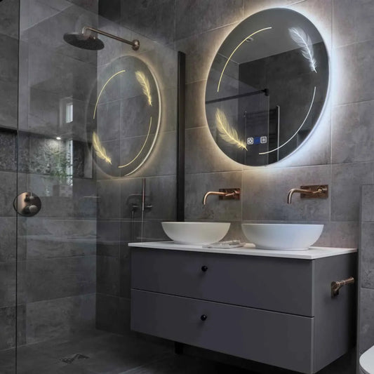 Round LED Mirror | Touch Buttons | Anti-Fog Function | Adjustable Color Temperature - Reyze Good Vibes Series Model 2