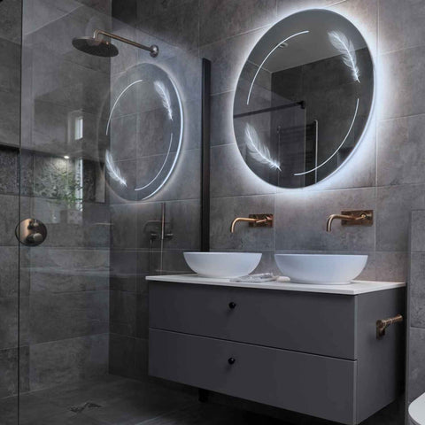 Round LED Mirror | Wall Switch Control | Cool White Light - Reyze Good Vibes Series Model 2