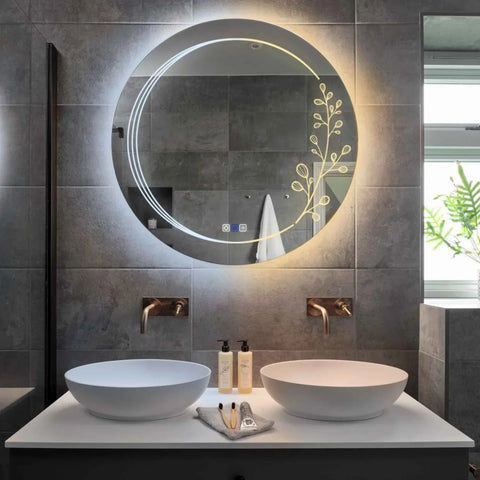 Round LED Mirror | Touch Buttons | Anti-Fog Function | Adjustable Color Temperature - Reyze Good Vibes Series Model 3