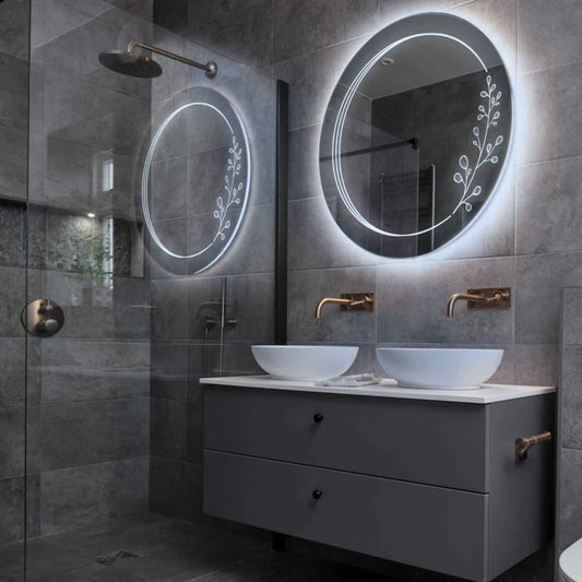 Round LED Mirror | Wall Switch Control | Cool White Light - Reyze Good Vibes Series Model 3