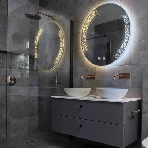 Round LED Mirror | Touch Buttons | Anti-Fog Function | Adjustable Color Temperature - Reyze Good Vibes Series Model 4