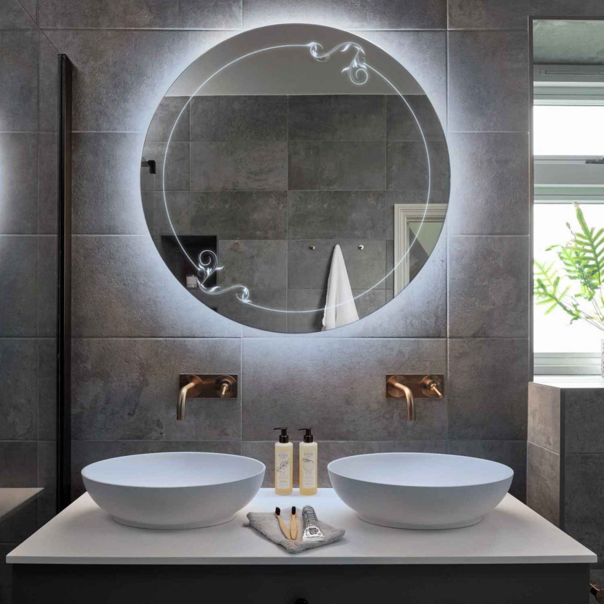 Round LED Mirror | Wall Switch Control | Cool White Light - Reyze Good Vibes Series Model 5