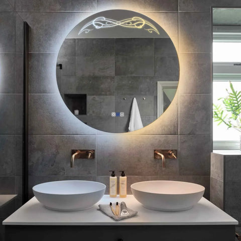 Round LED Mirror | Touch Buttons | Anti-Fog Function | Adjustable Color Temperature - Reyze Good Vibes Series Model 6