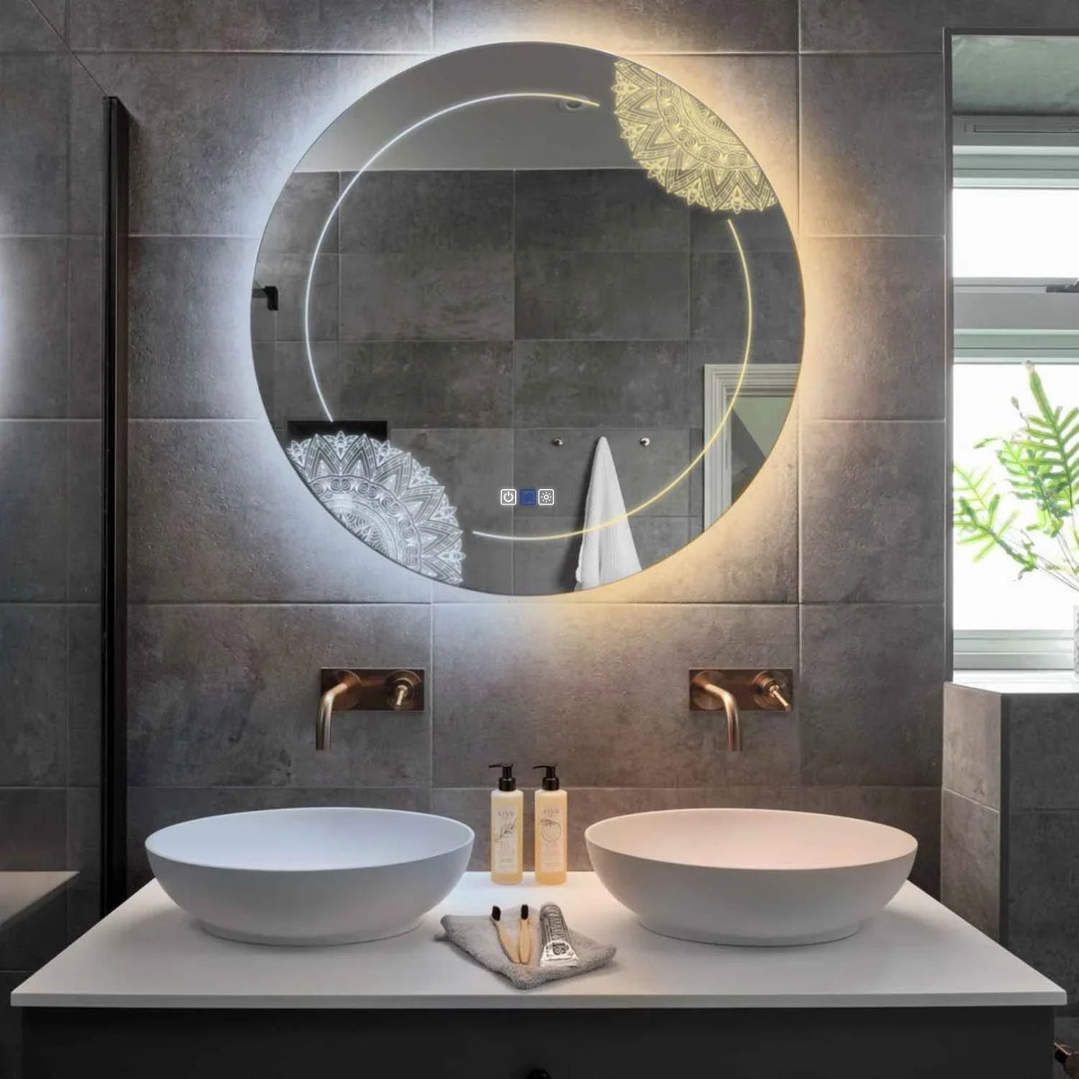 Round LED Mirror | Touch Buttons | Anti-Fog Function | Adjustable Color Temperature - Reyze Good Vibes Series Model 7