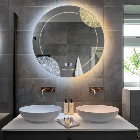 Round LED Mirror | Touch Buttons | Anti-Fog Function | Adjustable Color Temperature - Reyze Good Vibes Series Model 7