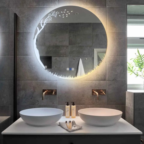 Round LED Mirror | Touch Buttons | Anti-Fog Function | Adjustable Color Temperature - Reyze Good Vibes Series Model 8