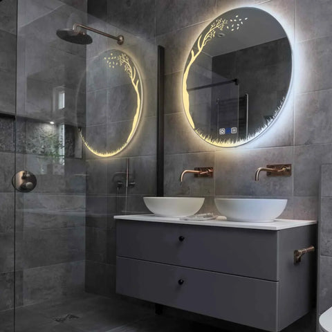 Round LED Mirror | Touch Buttons | Anti-Fog Function | Adjustable Color Temperature - Reyze Good Vibes Series Model 8