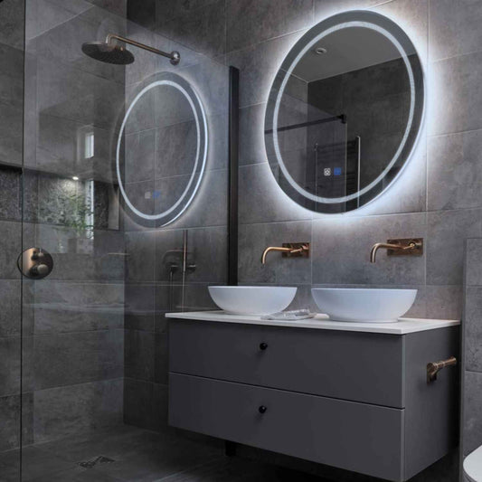 Round LED Mirror | Touch Buttons | Anti-Fog Function | Cool White Light - Reyze Minimal Series Model 1
