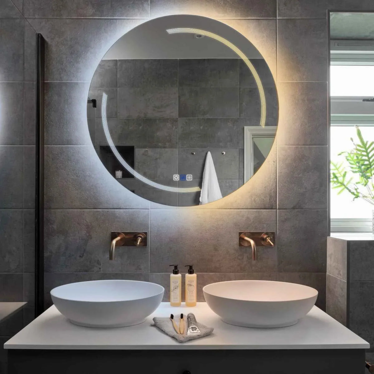 Round LED Mirror | Touch Buttons | Anti-Fog Function | Adjustable Color Temperature - Reyze Minimal Series Model 2
