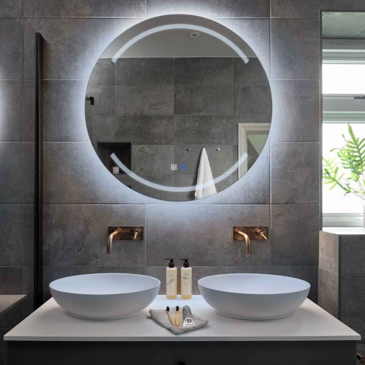 Round LED Mirror | Touch Buttons | Anti-Fog Function | Cool White Light - Reyze Minimal Series Model 8