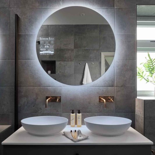 Round LED Mirror | Wall Switch Control | Cool White Light - Reyze Motivated Series Model 5