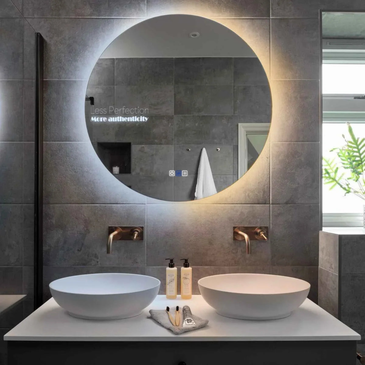 Round LED Mirror | Touch Buttons | Anti-Fog Function | Adjustable Color Temperature - Reyze Motivated Series Model 7