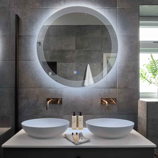 Round LED Mirror | Touch Buttons | Anti-Fog Function | Cool White Light - Reyze Simetria Series Model 4
