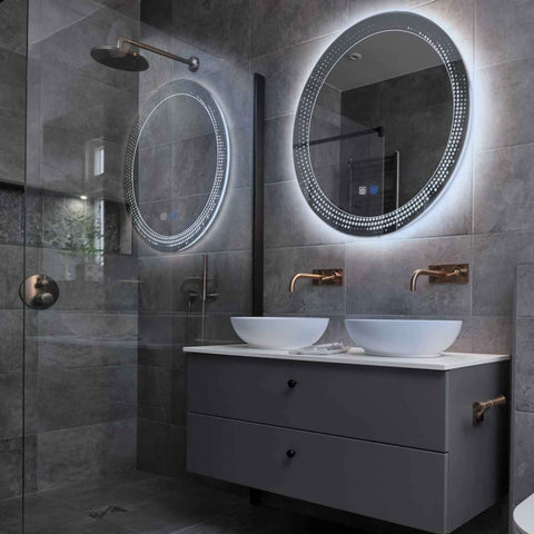 Round LED Mirror | Touch Buttons | Anti-Fog Function | Cool White Light - Reyze Simetria Series Model 8