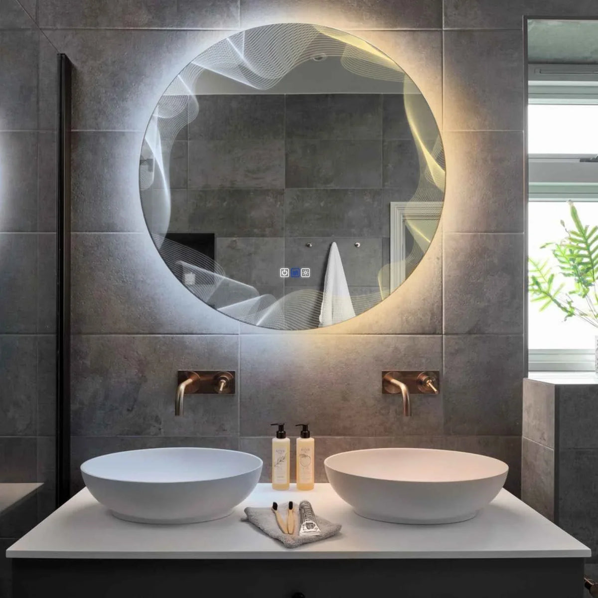 Round LED Mirror | Touch Buttons | Anti-Fog Function | Adjustable Color Temperature - Reyze Simetria Series Model 3