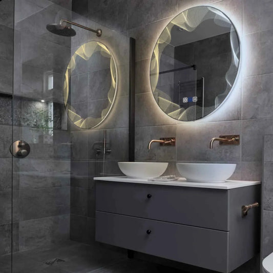 Round LED Mirror | Touch Buttons | Anti-Fog Function | Adjustable Color Temperature - Reyze Simetria Series Model 3