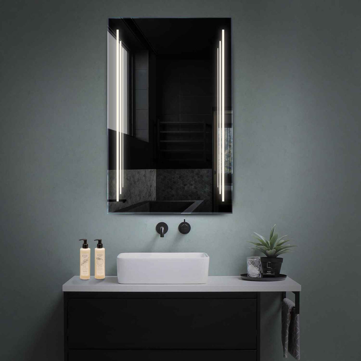 Vertical LED Mirror | Wall Switch Control | Neutral White Light - Reyze Salono Series Model 8