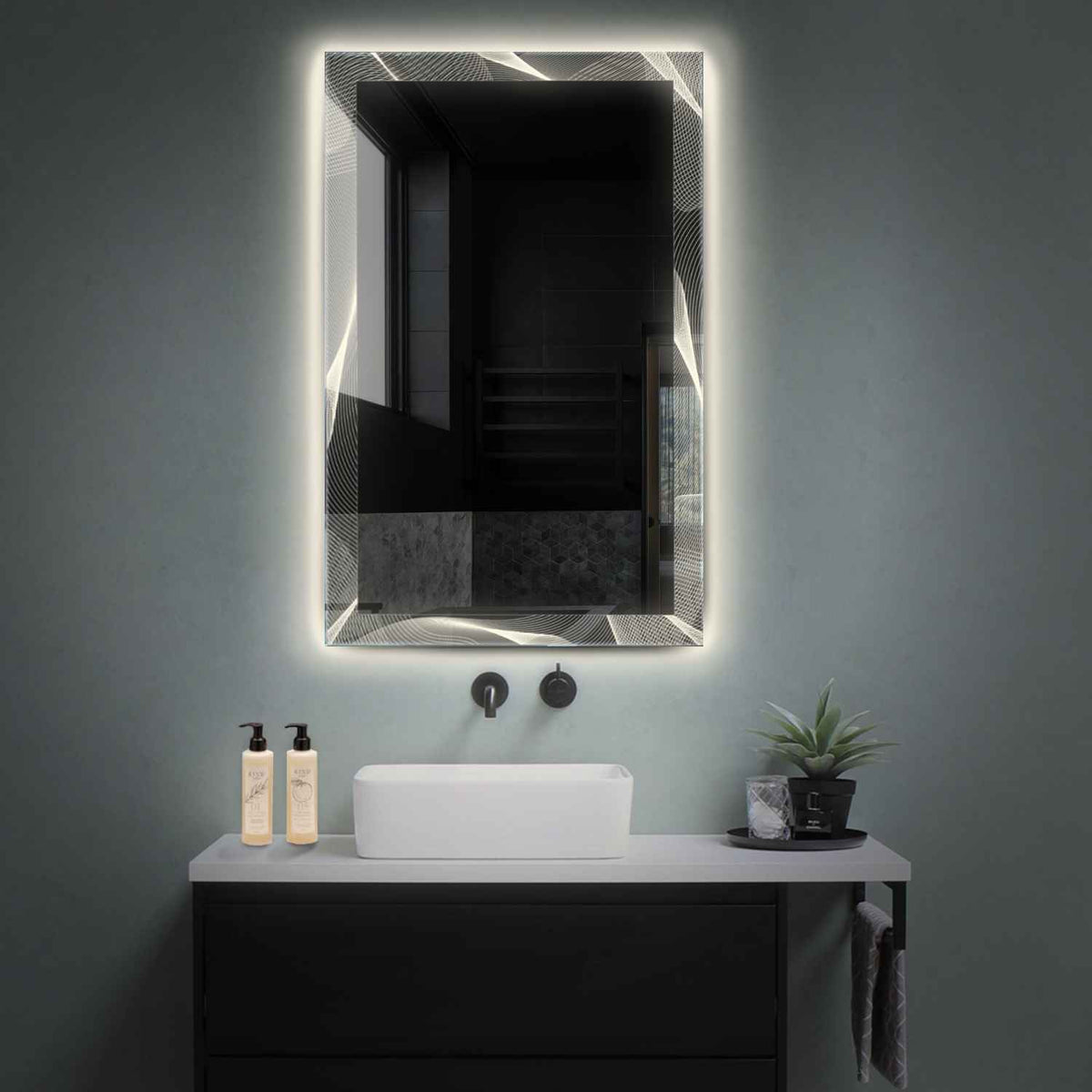 Vertical LED Mirror | Wall Switch Control | Neutral White Light - Reyze Simetria Series Model 2