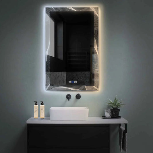 Vertical LED Mirror | Touch Buttons | Anti-Fog Function | Adjustable Color Temperature - Reyze Simetria Series Model 2