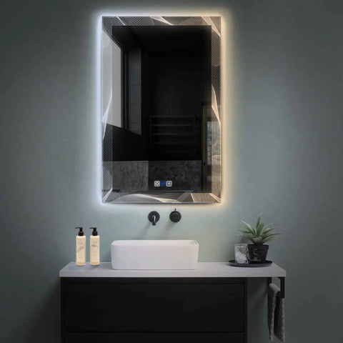 Vertical LED Mirror | Touch Buttons | Anti-Fog Function | Adjustable Color Temperature - Reyze Simetria Series Model 2