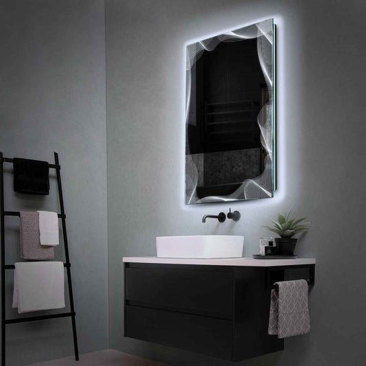 Vertical LED Mirror | Wall Switch Control | Cool White Light - Reyze Simetria Series Model 3