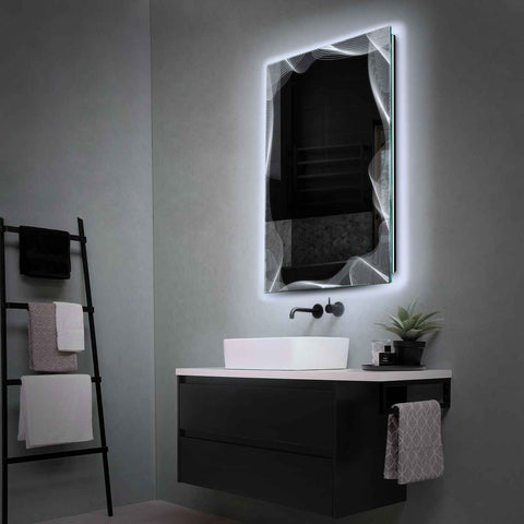 Vertical LED Mirror | Wall Switch Control | Cool White Light - Reyze Simetria Series Model 3