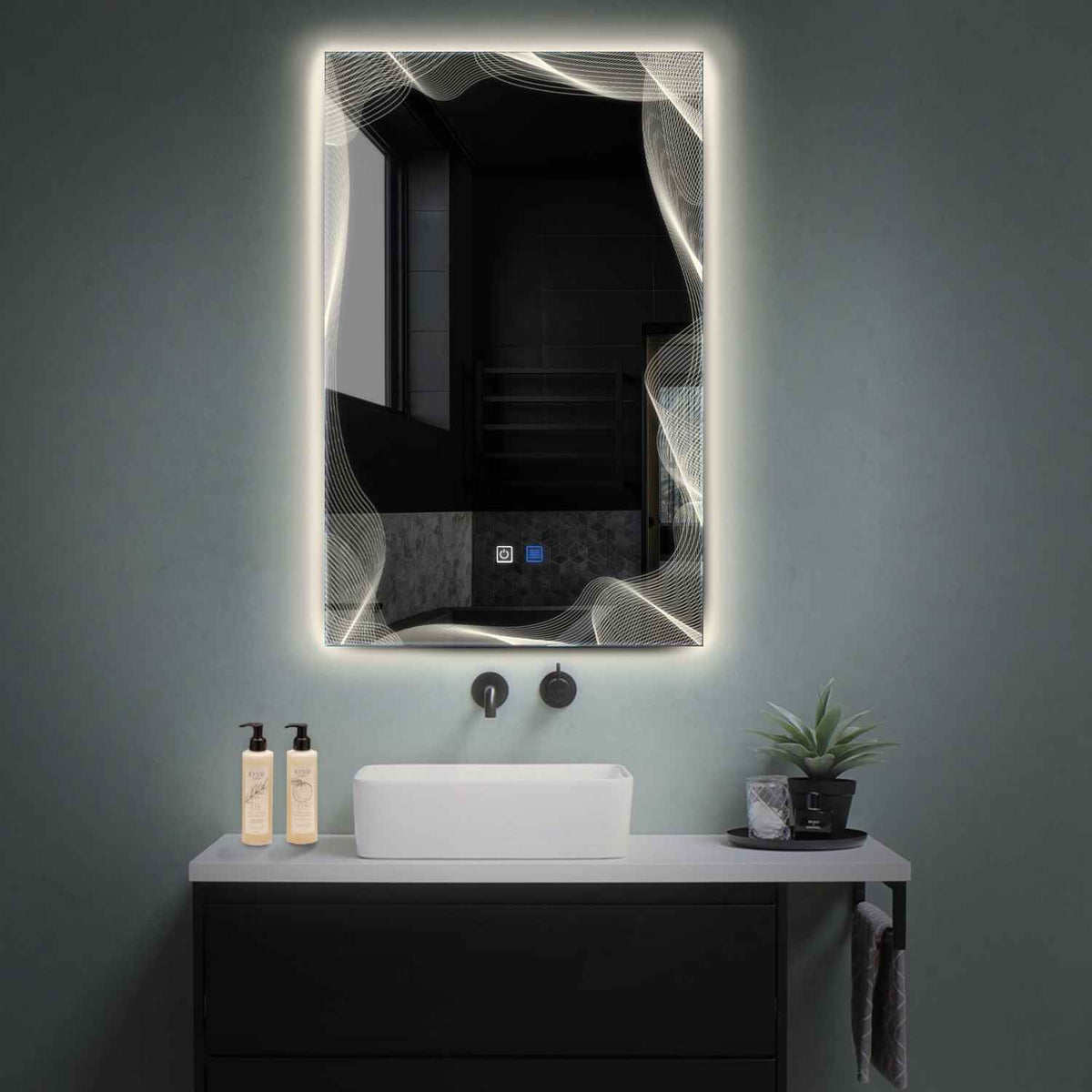 Vertical LED Mirror | Touch Buttons | Anti-Fog Function | Neutral White Light - Reyze Simetria Series Model 3