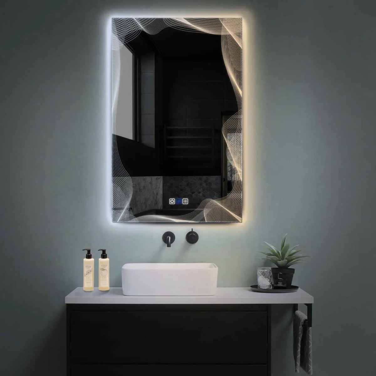 Vertical LED Mirror | Touch Buttons | Anti-Fog Function | Adjustable Color Temperature - Reyze Simetria Series Model 3